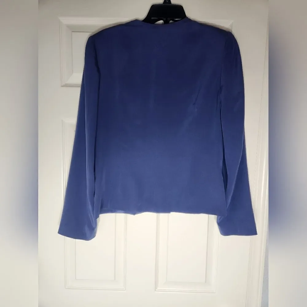 Casual Corner 10 BerryBlue 100% SILK Lined Lslv Buttons Up Women Blazer Cardigan